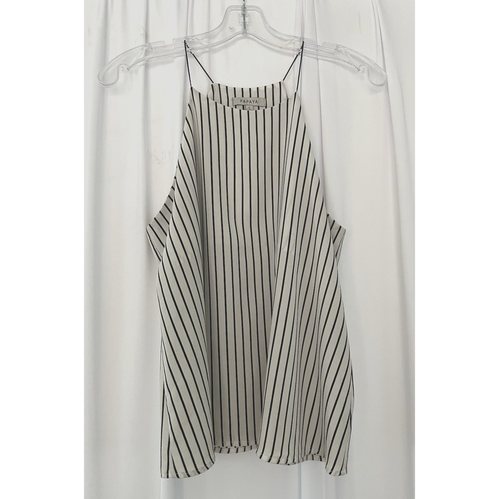 Papaya Black White Black Striped Relaxed Tank‎ Top Blouse Size Small